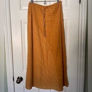 Ghanda Mustard Eyelet Maxi Skirt with Tie Waist